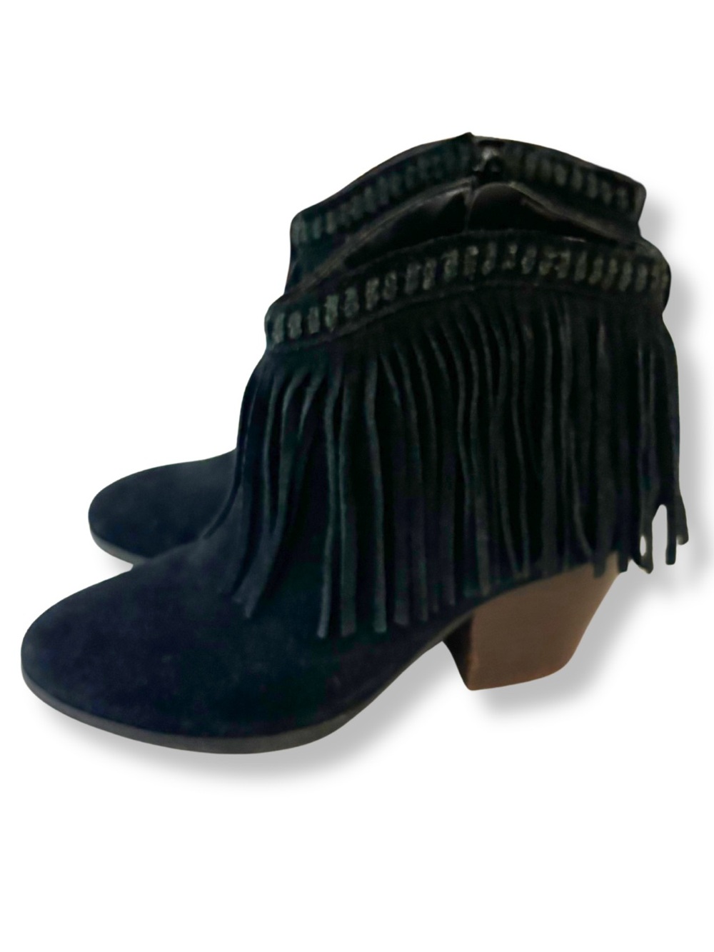Gianni Bini Black Suede Fringe Western Ankle Booties Size 7.5 M